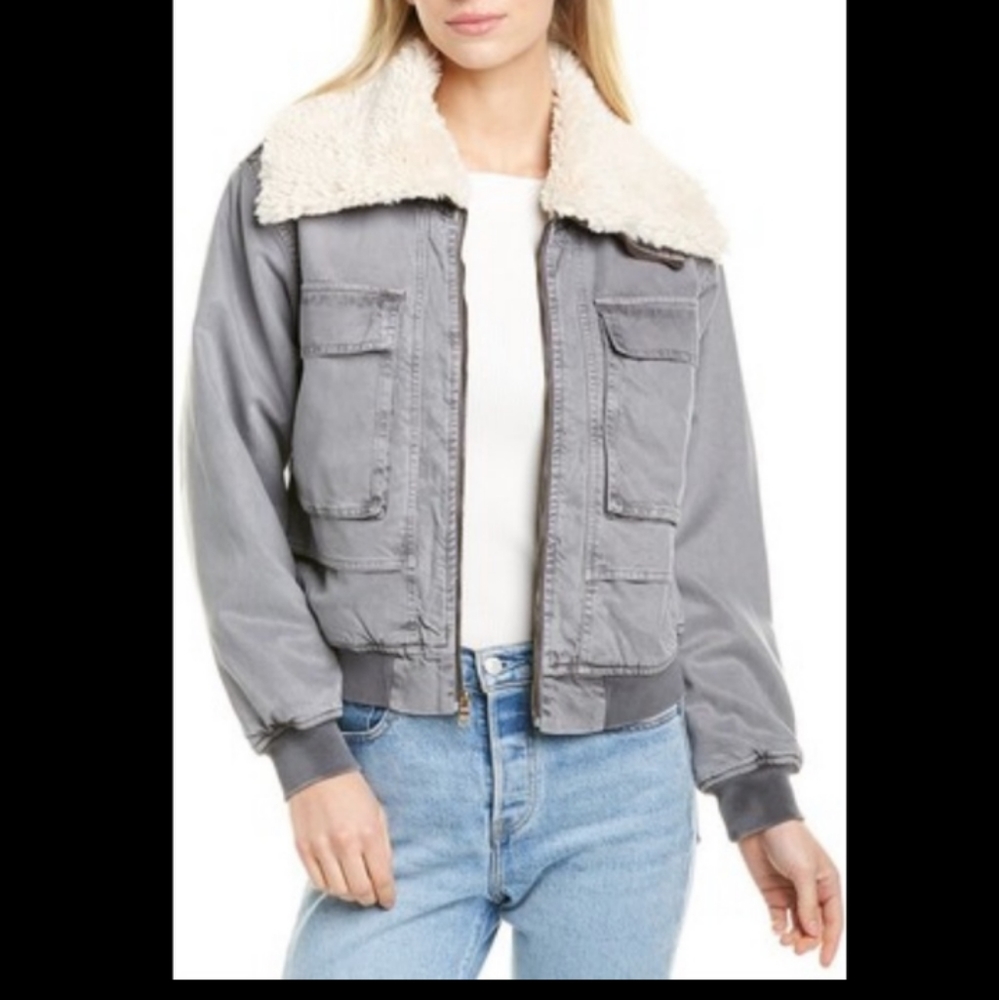 NWT Young Fabulous & Broke Brown Earhart Sherpa Puffer Quilted  Bomber J…